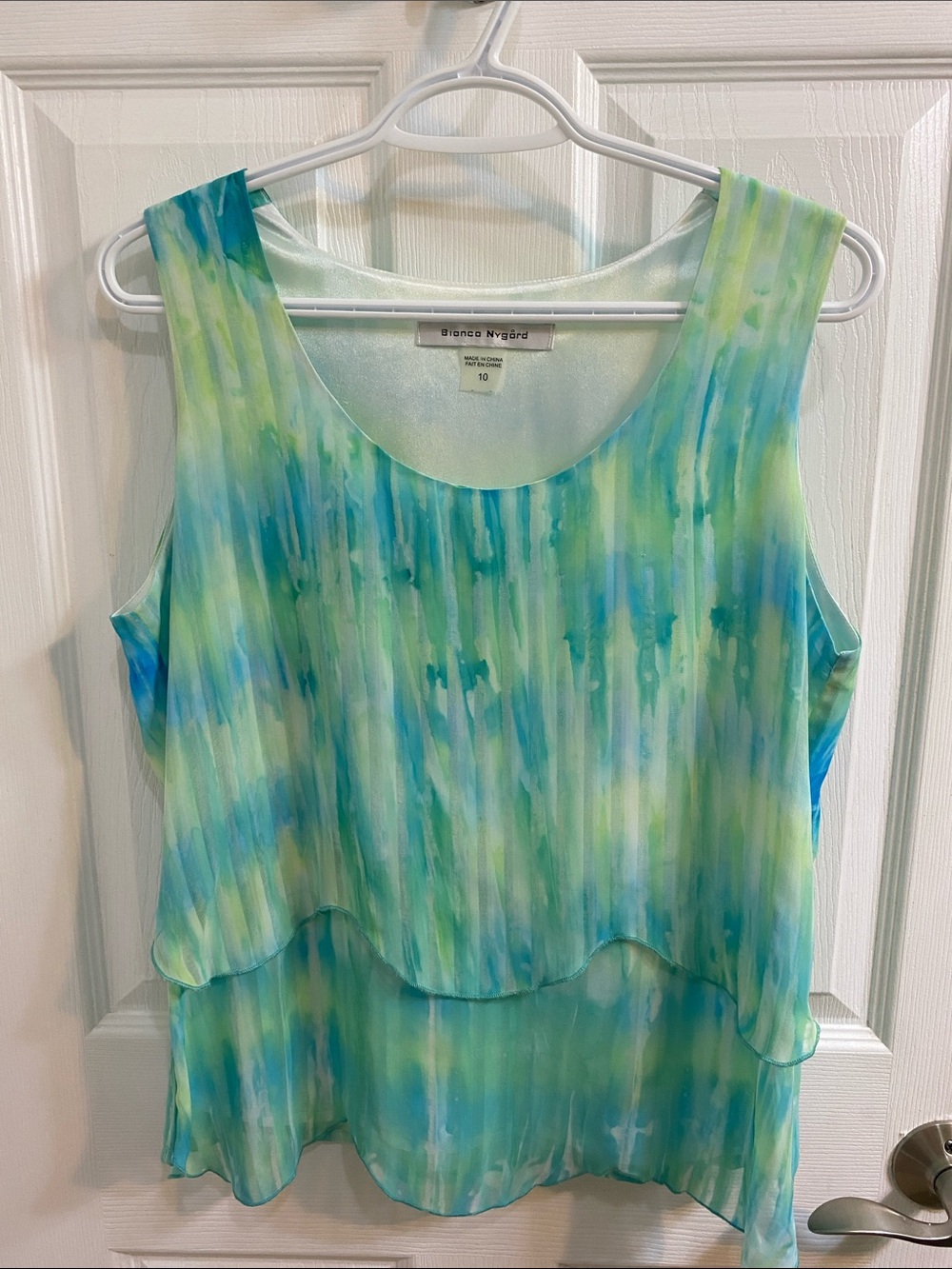 Bianca Nygard Coastal Water Colours Womens Size 10 Blue Green Sleeveless Layered